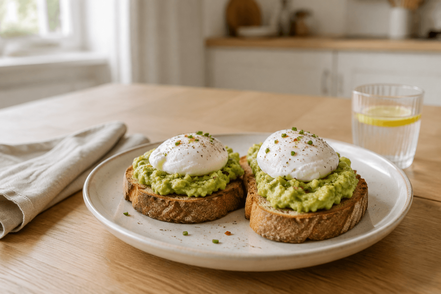 Avocadotoast in een frisse Scandinavische ochtendsetting