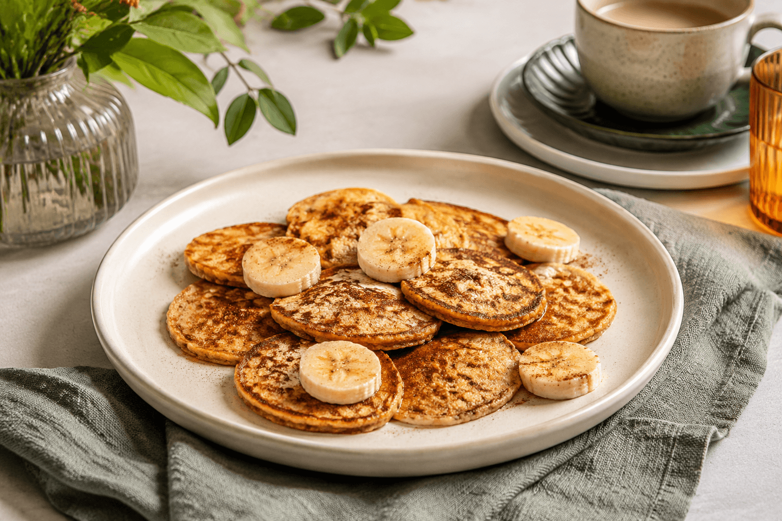 Bananenpannenkoekjes met havermout in een sfeervolle setting