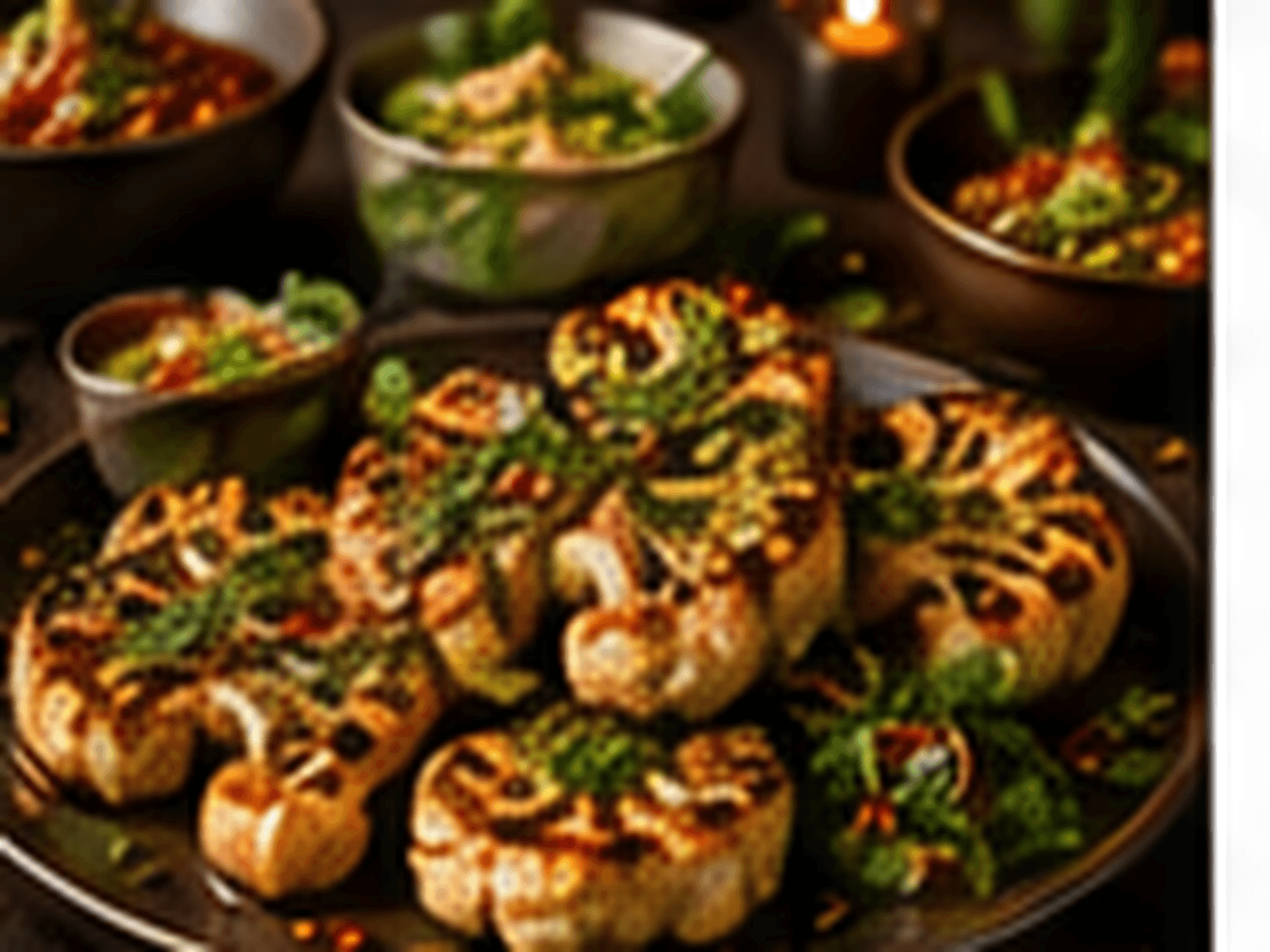 Bloemkoolsteaks met pesto in warme BBQ-setting
