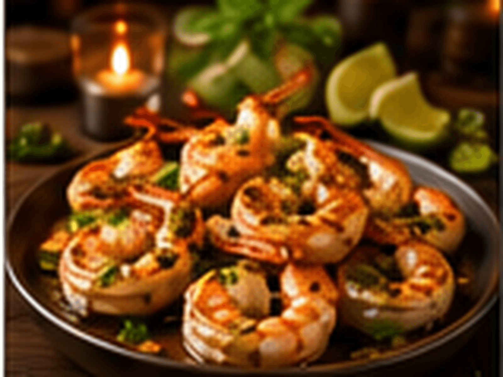 Gegrilde gamba's met knoflooksaus in warme BBQ-setting