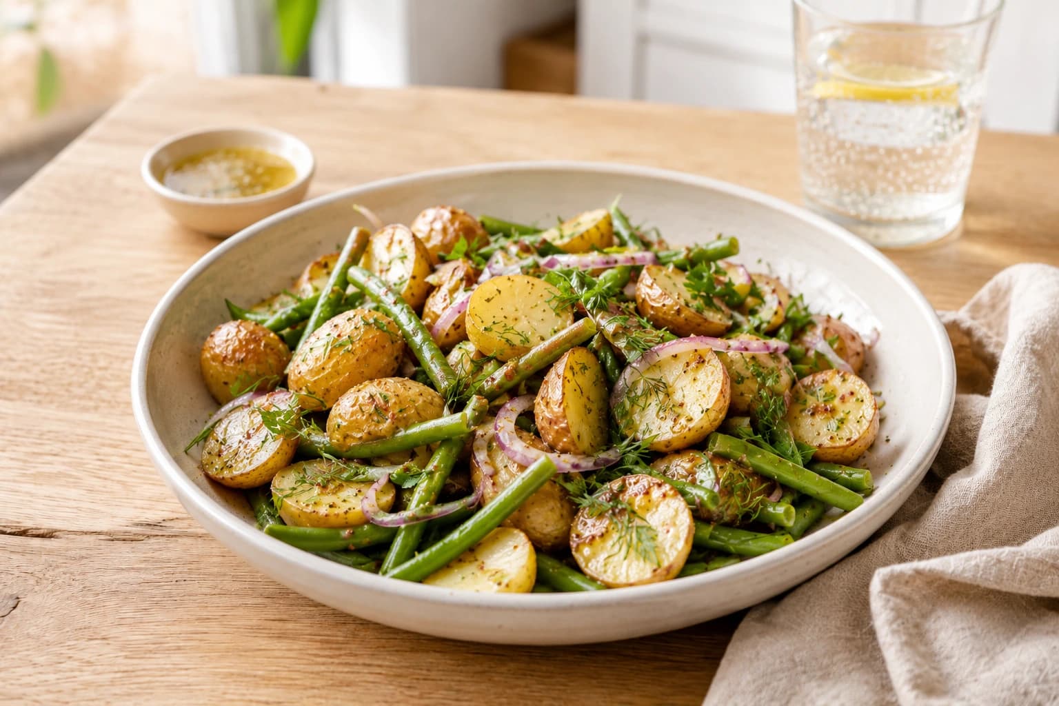 Krokante Aardappelsalade met Sperziebonen en Mosterddressing