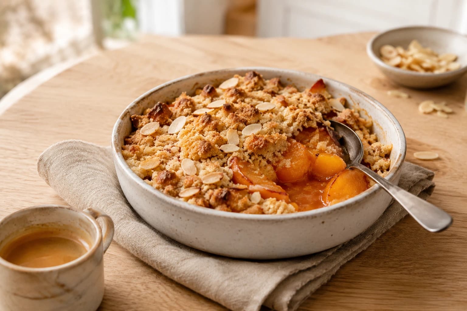 Perzikcrumble met Amandel