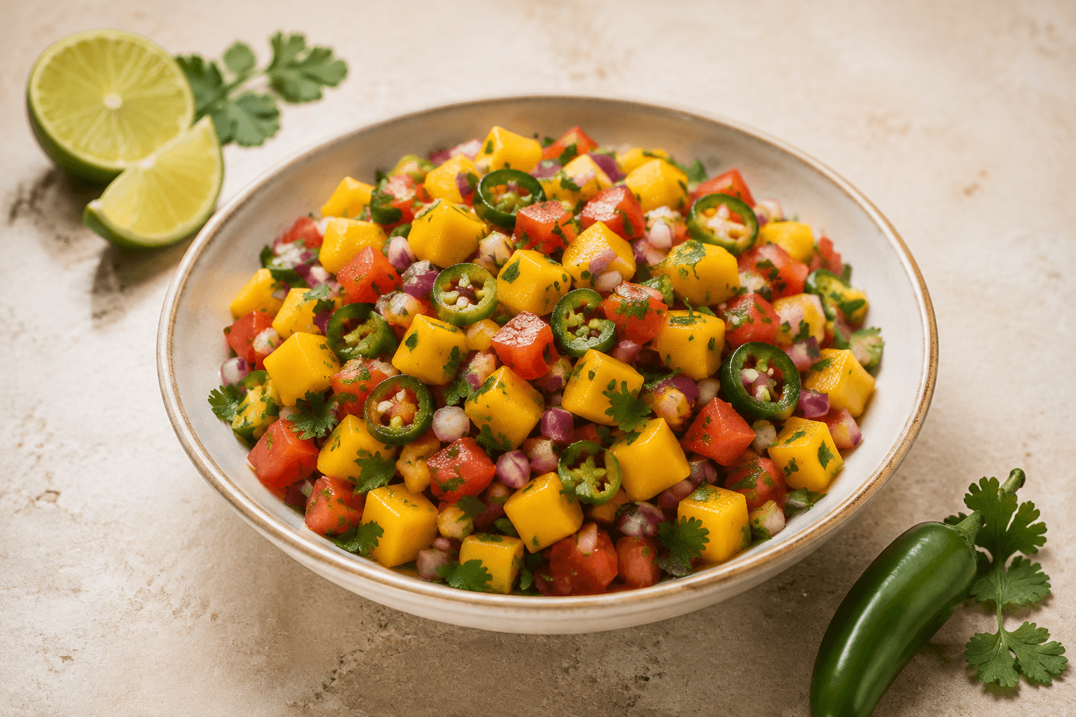 Pittige mangosalsa met limoen