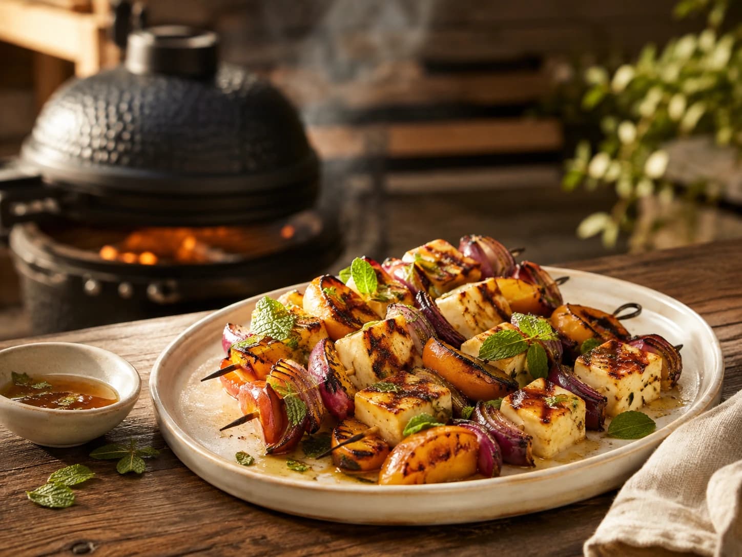 BBQ Perzik-Halloumi Spiesen