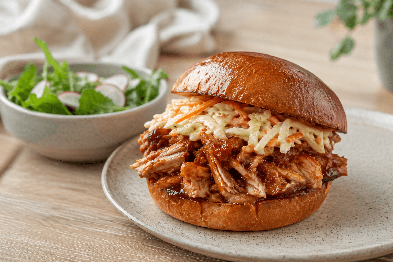 Brioche pulled chicken sandwich