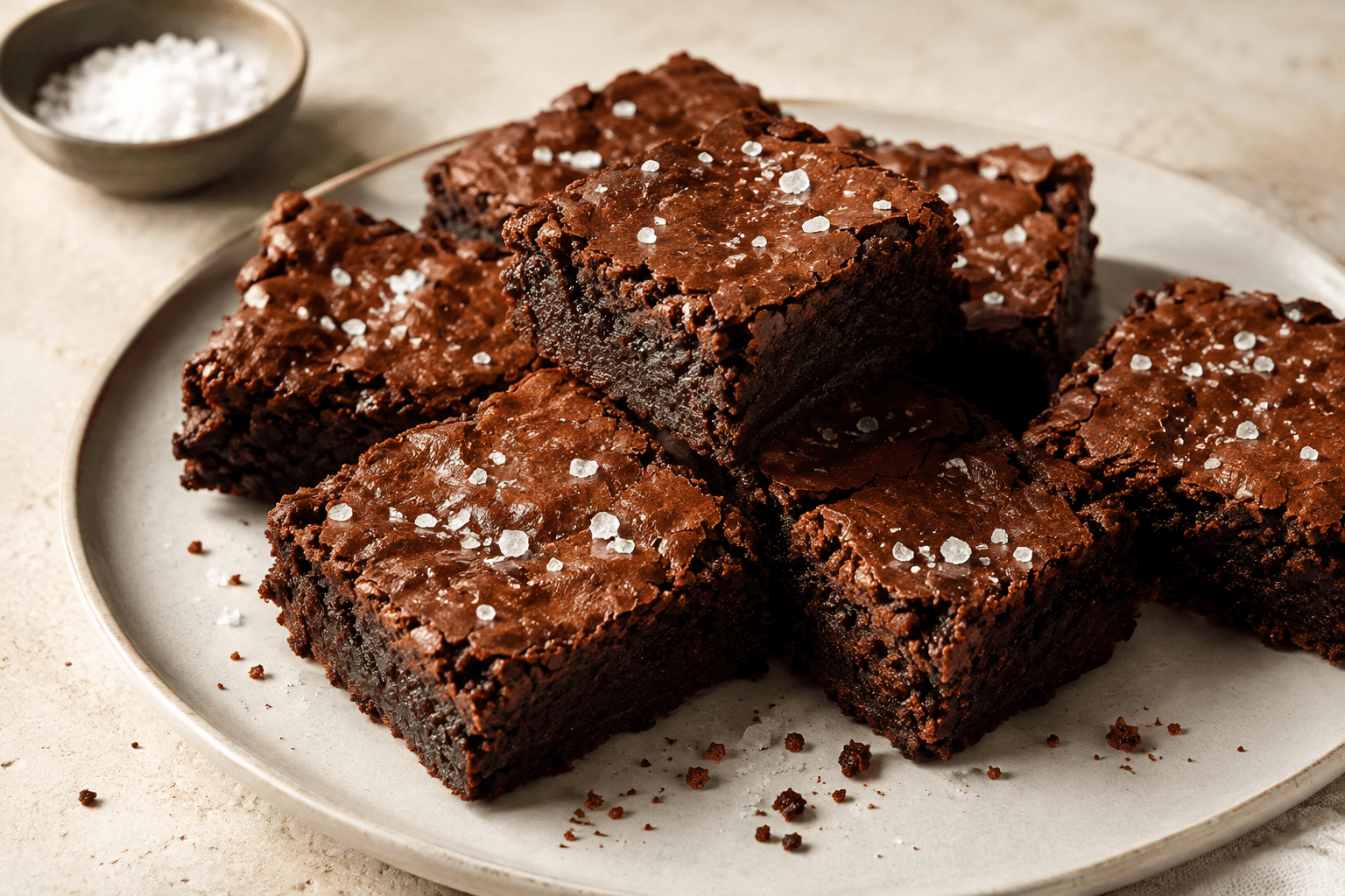 Close-up van chocoladebrownies met zeezout