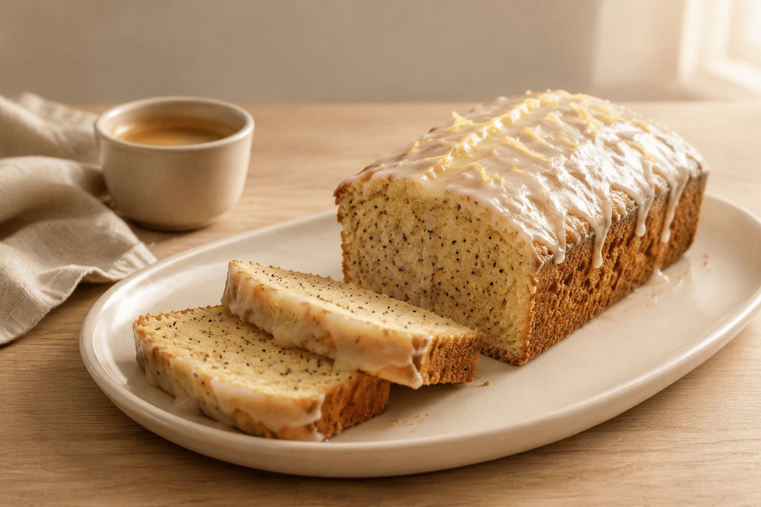 Citroencake in een verfijnde Scandinavische patisseriesetting