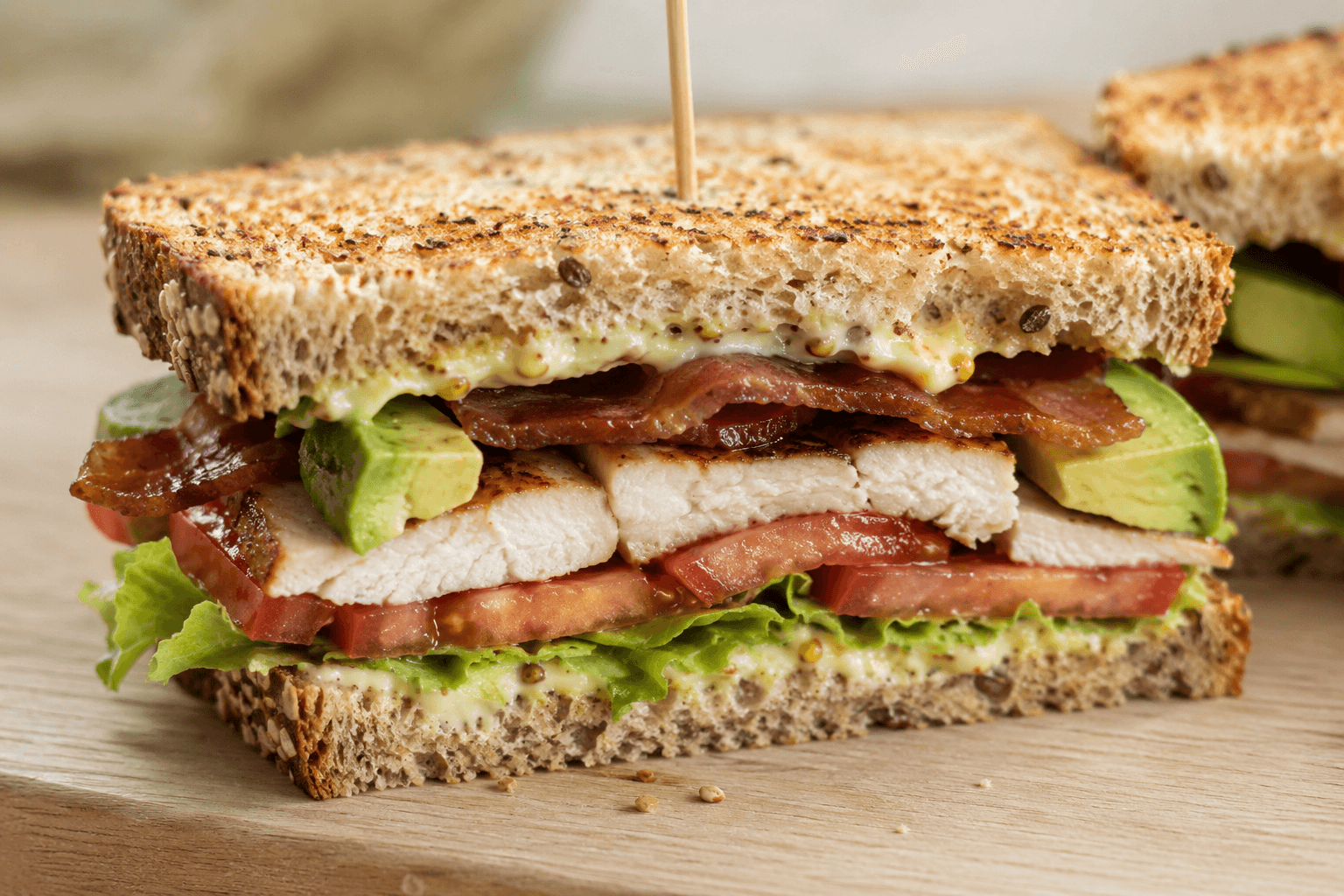 Close-up van de rijk belegde lagen van een club sandwich