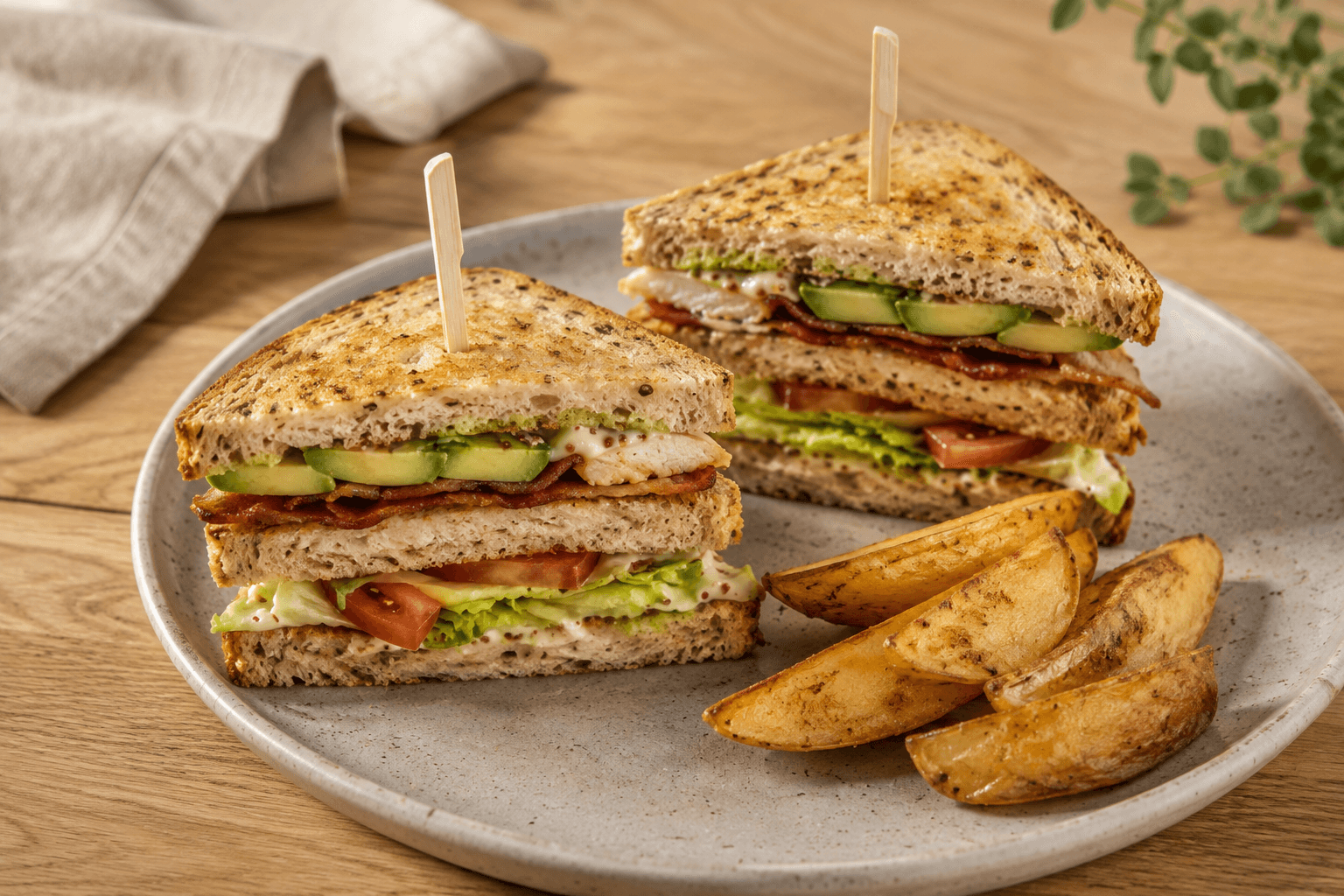 Club sandwich met kip en avocado