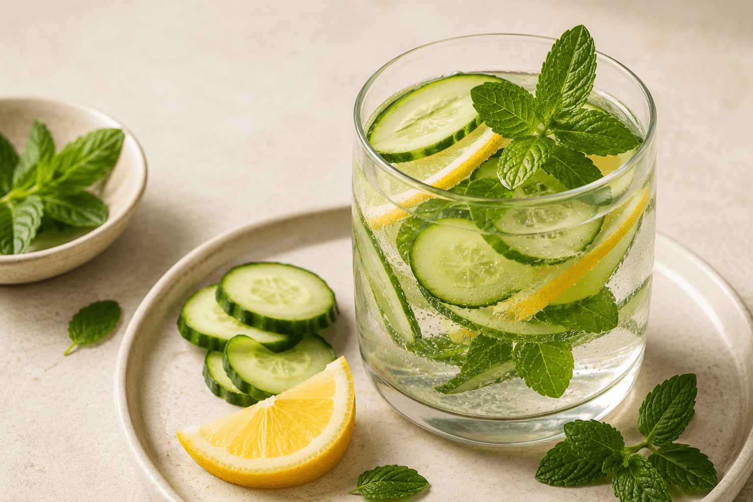 Close-up van frisse komkommer-muntlimonade