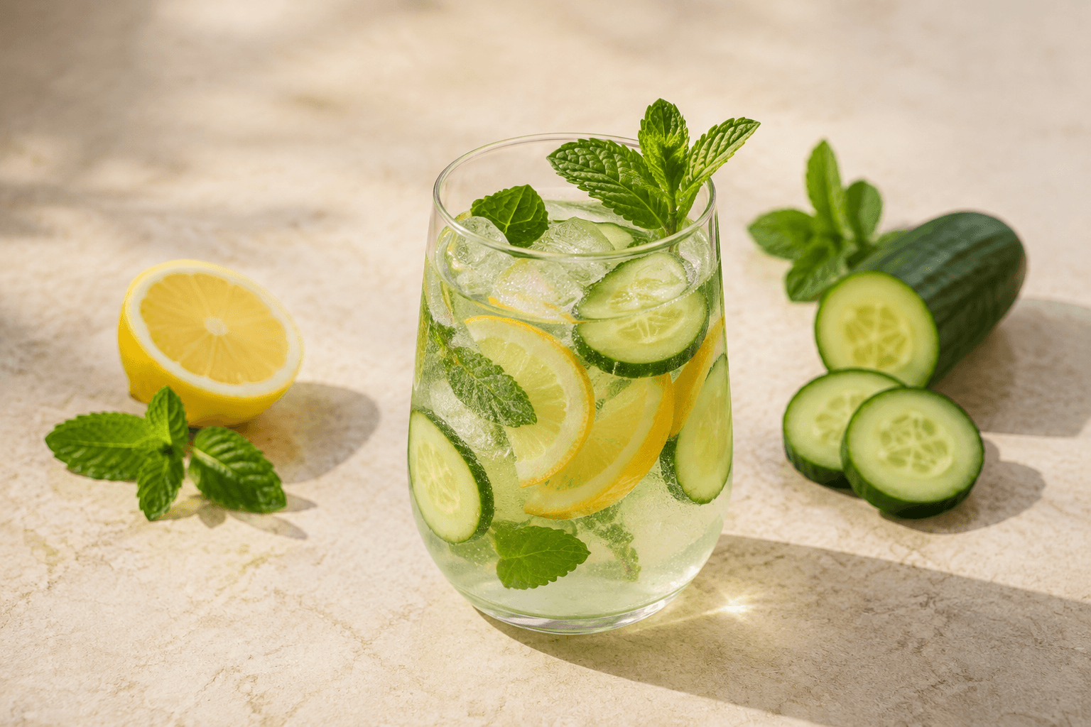 Frisse komkommer-muntlimonade