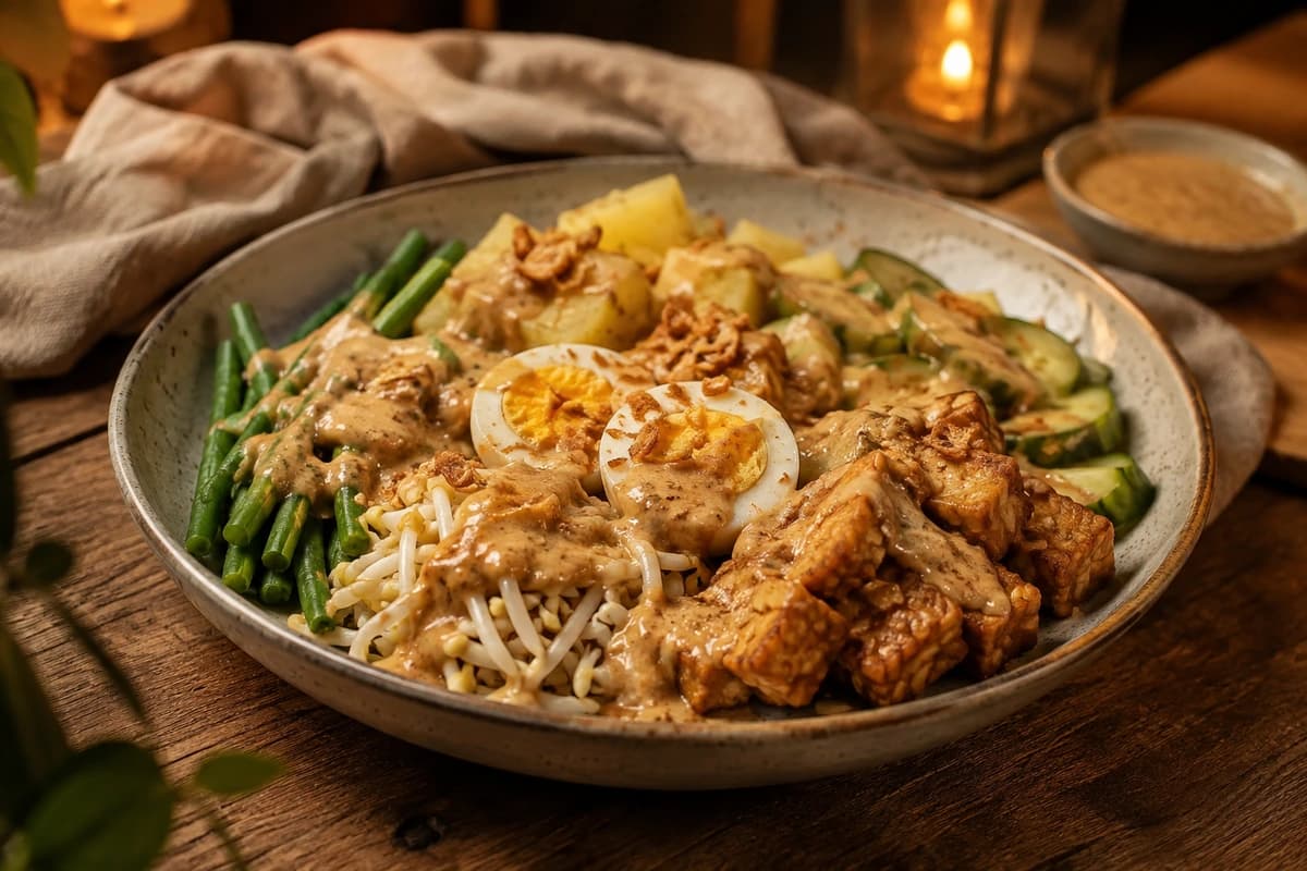 Gado Gado met Pindasaus en Krokante Tempeh