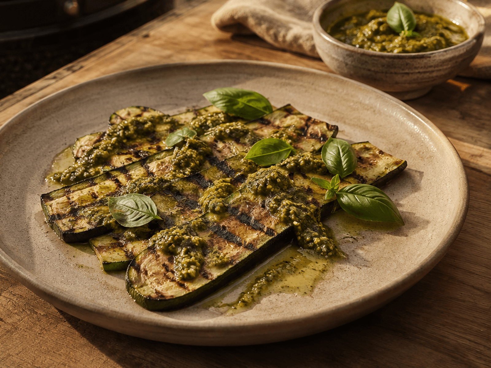 Gegrilde courgette met groene pesto