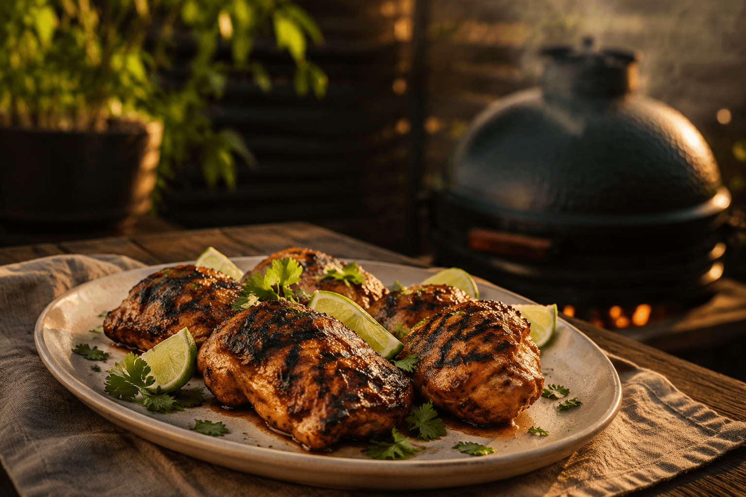 Gegrilde kippendijen met honing en limoen