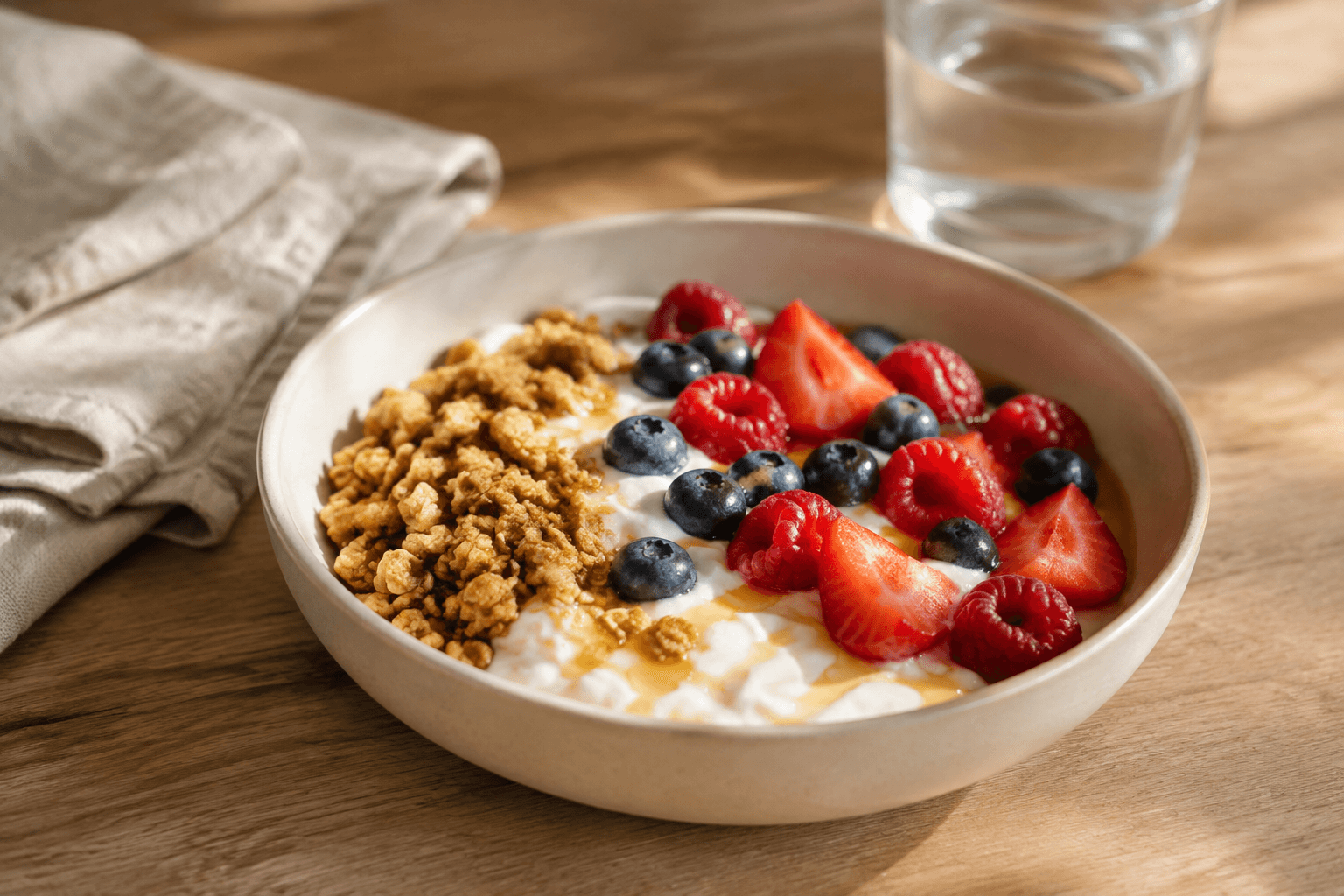 Griekse yoghurt met rood fruit en granola