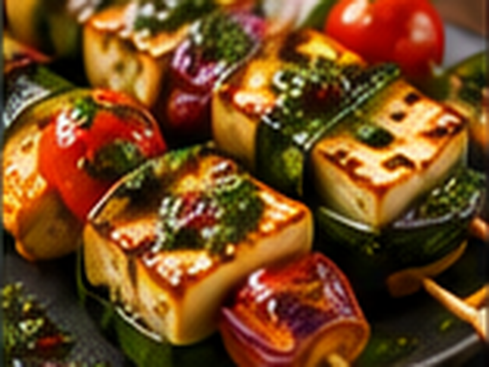 Close-up van gegrilde halloumi en groenten