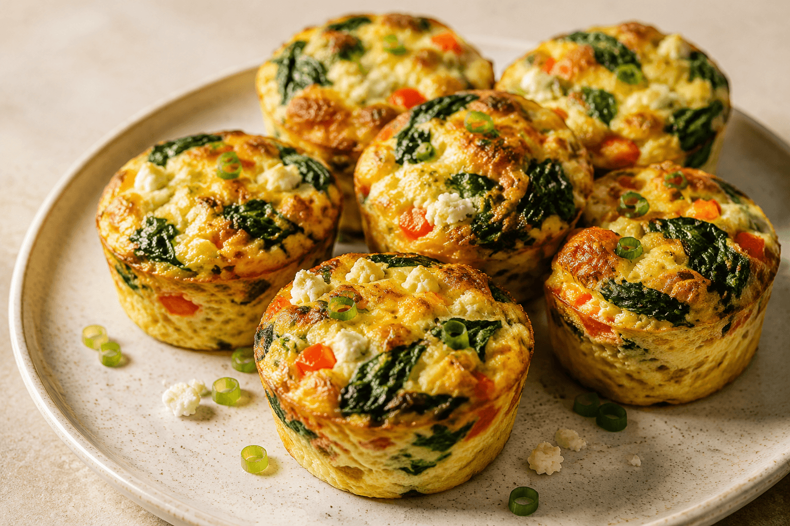 Close-up van hartige ontbijtmuffins met spinazie en feta
