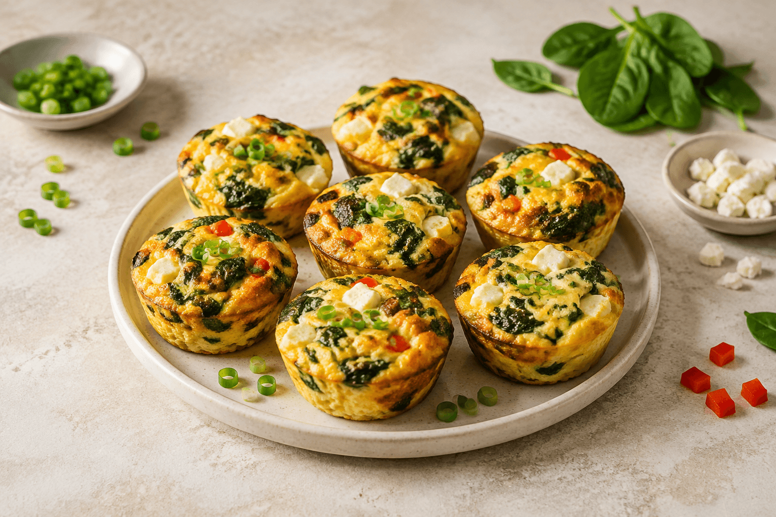 Hartige ontbijtmuffins met spinazie en feta