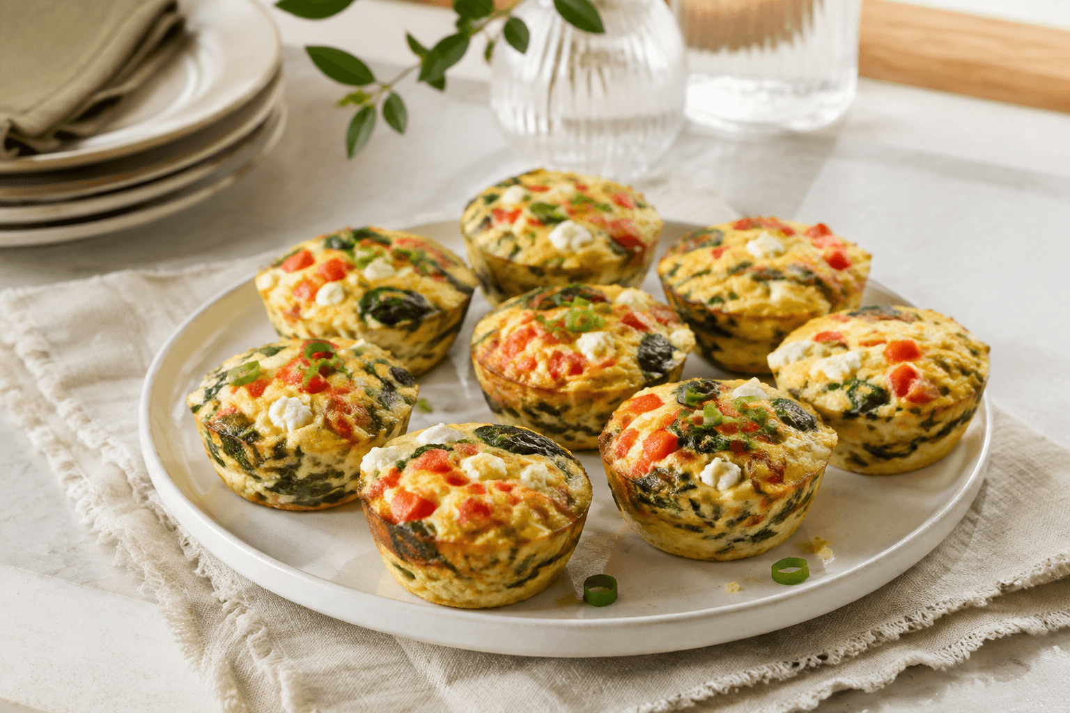 Hartige ontbijtmuffins met spinazie en feta in een sfeervolle setting