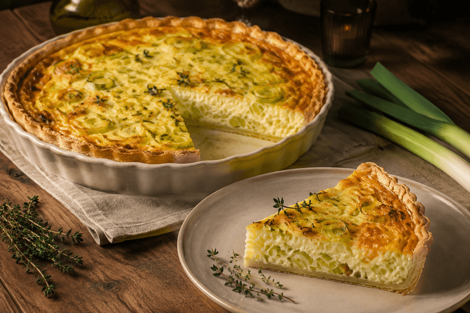 Hartige quiche met prei en oude kaas
