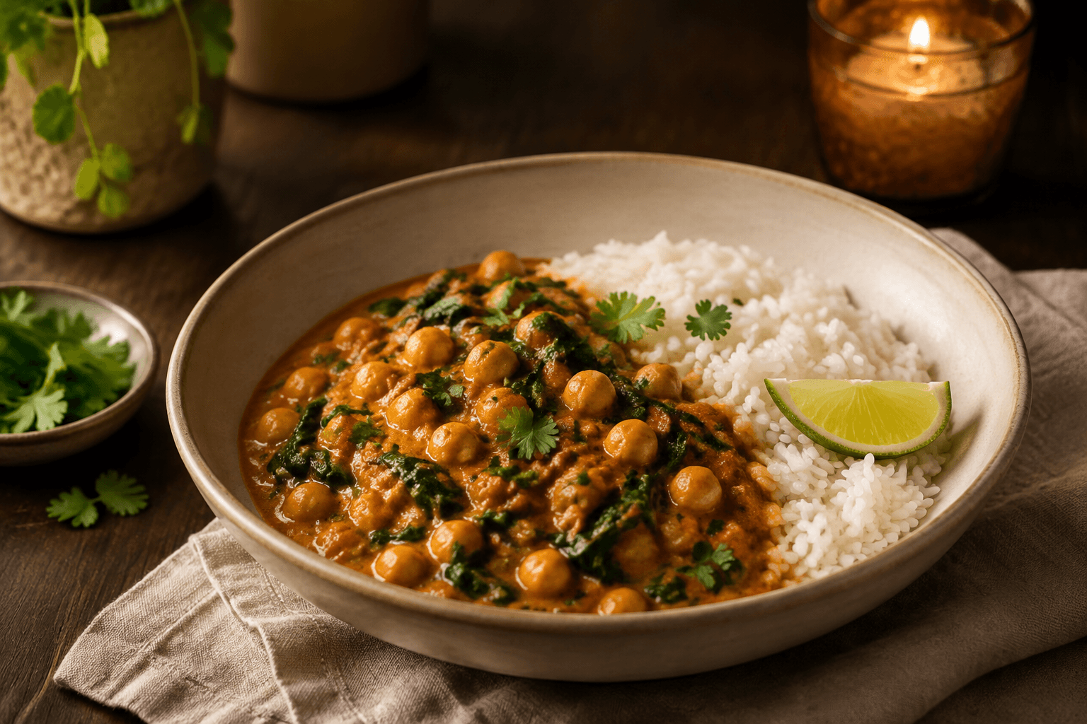 Kikkererwtencurry met spinazie