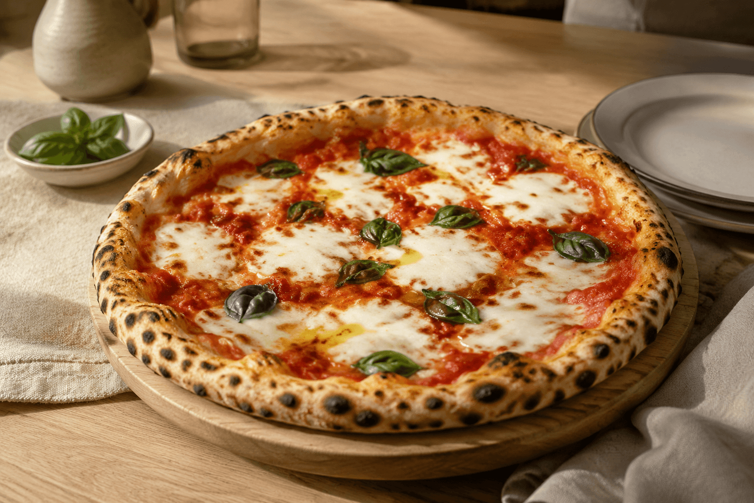 Klassieke Pizza Margherita met verse basilicum