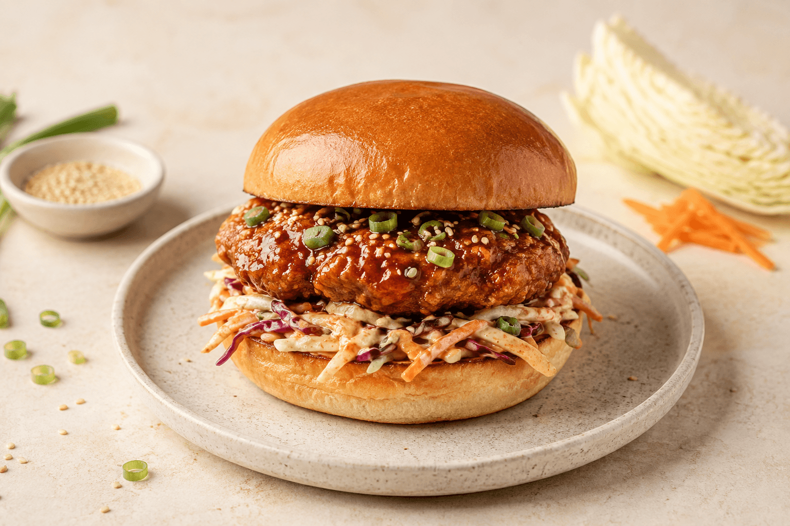 Koreaanse kipburgers met pittige koolsla
