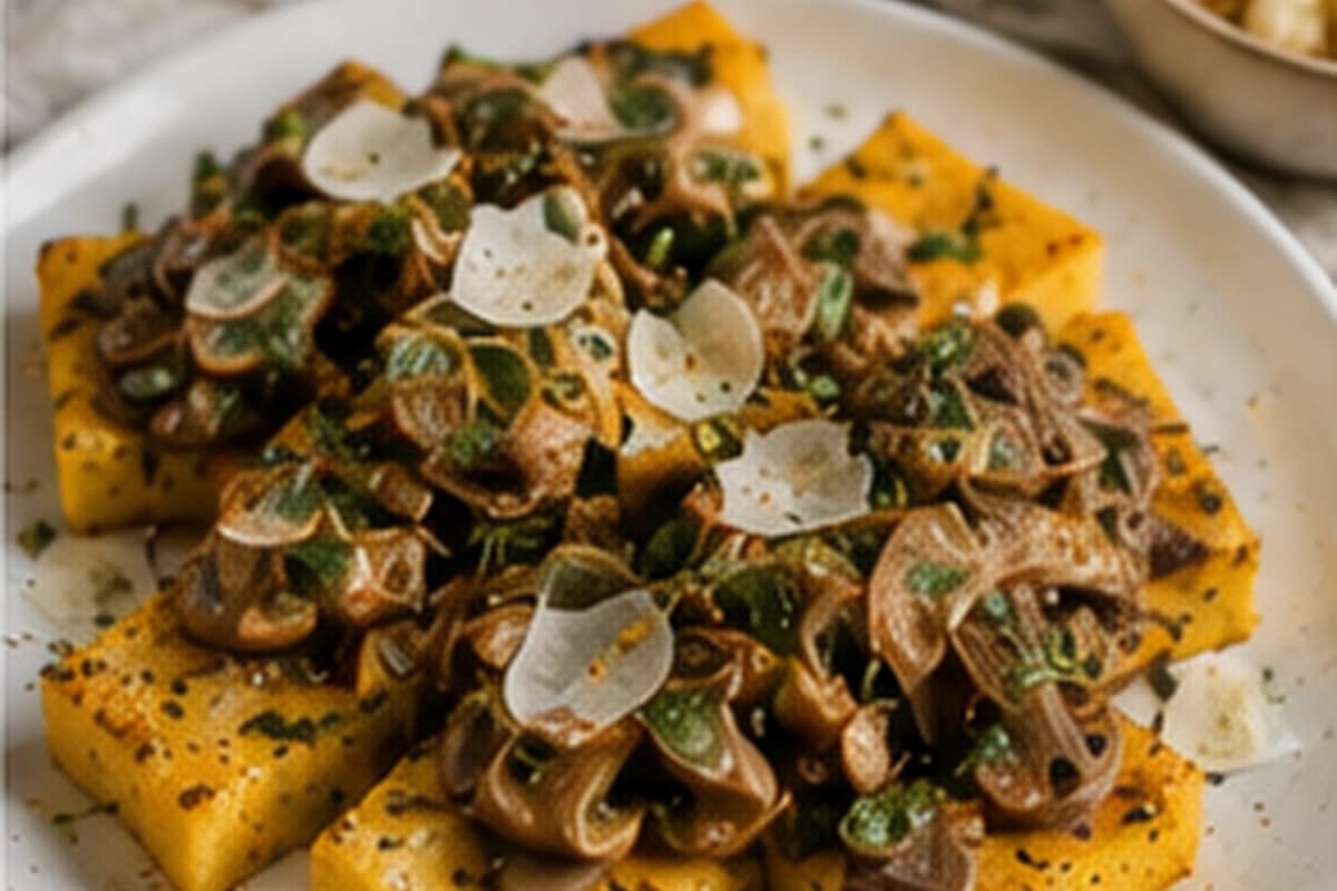 Krokante Polenta met Paddenstoelen en Parmezaan