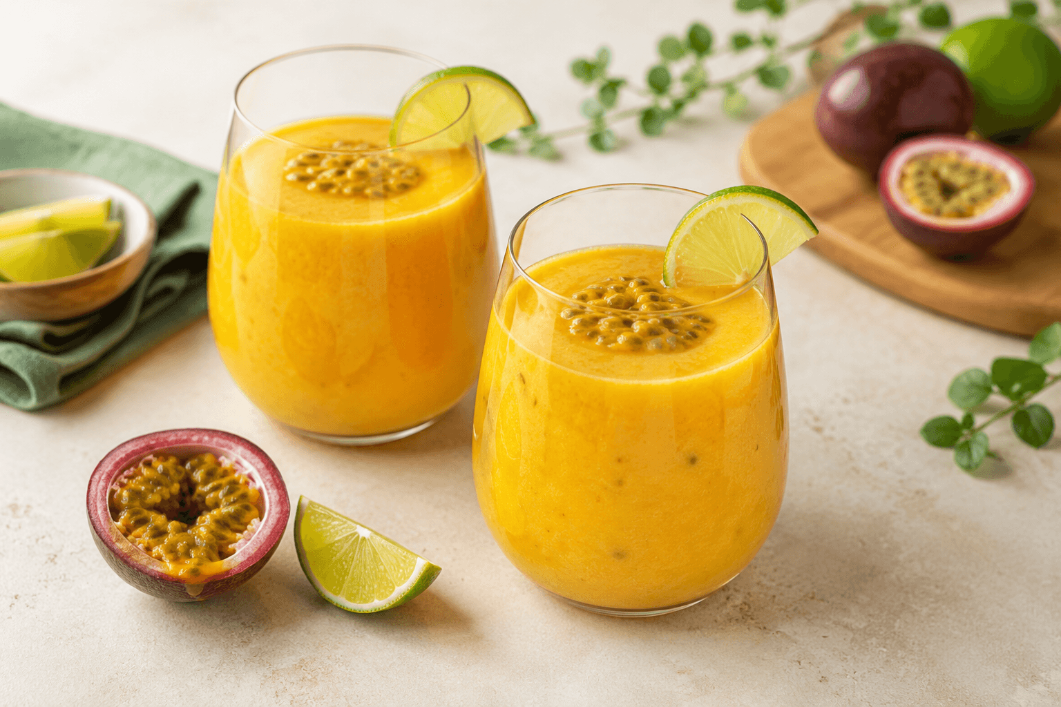 Mango-passievruchtsmoothie met limoen