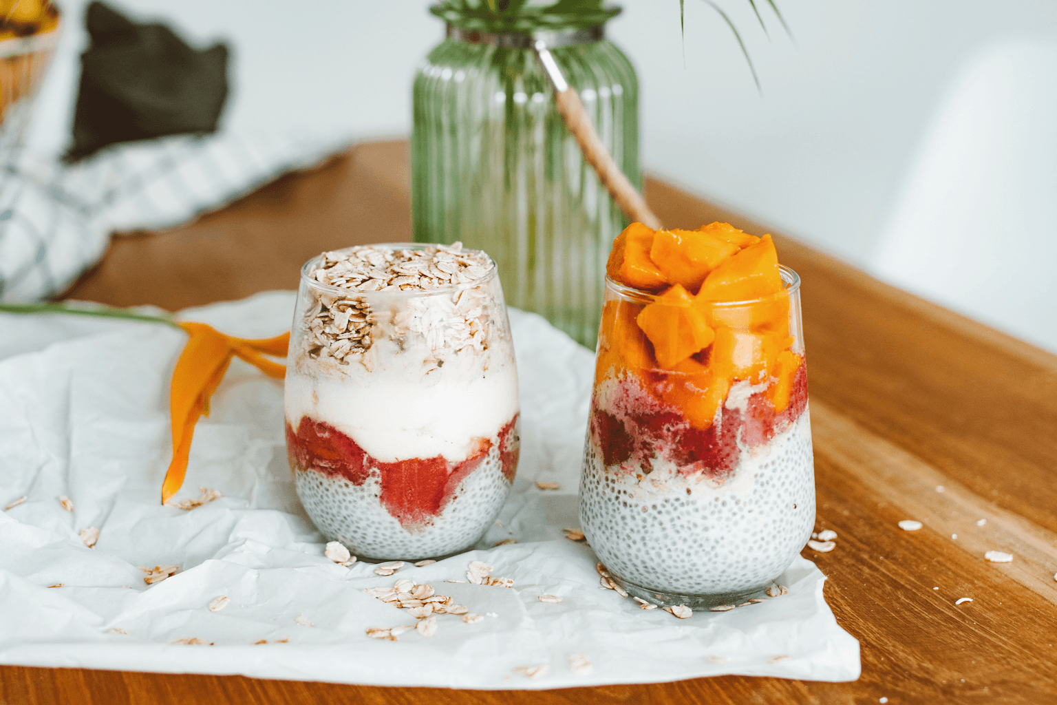 Overnight oats met mango en kokos