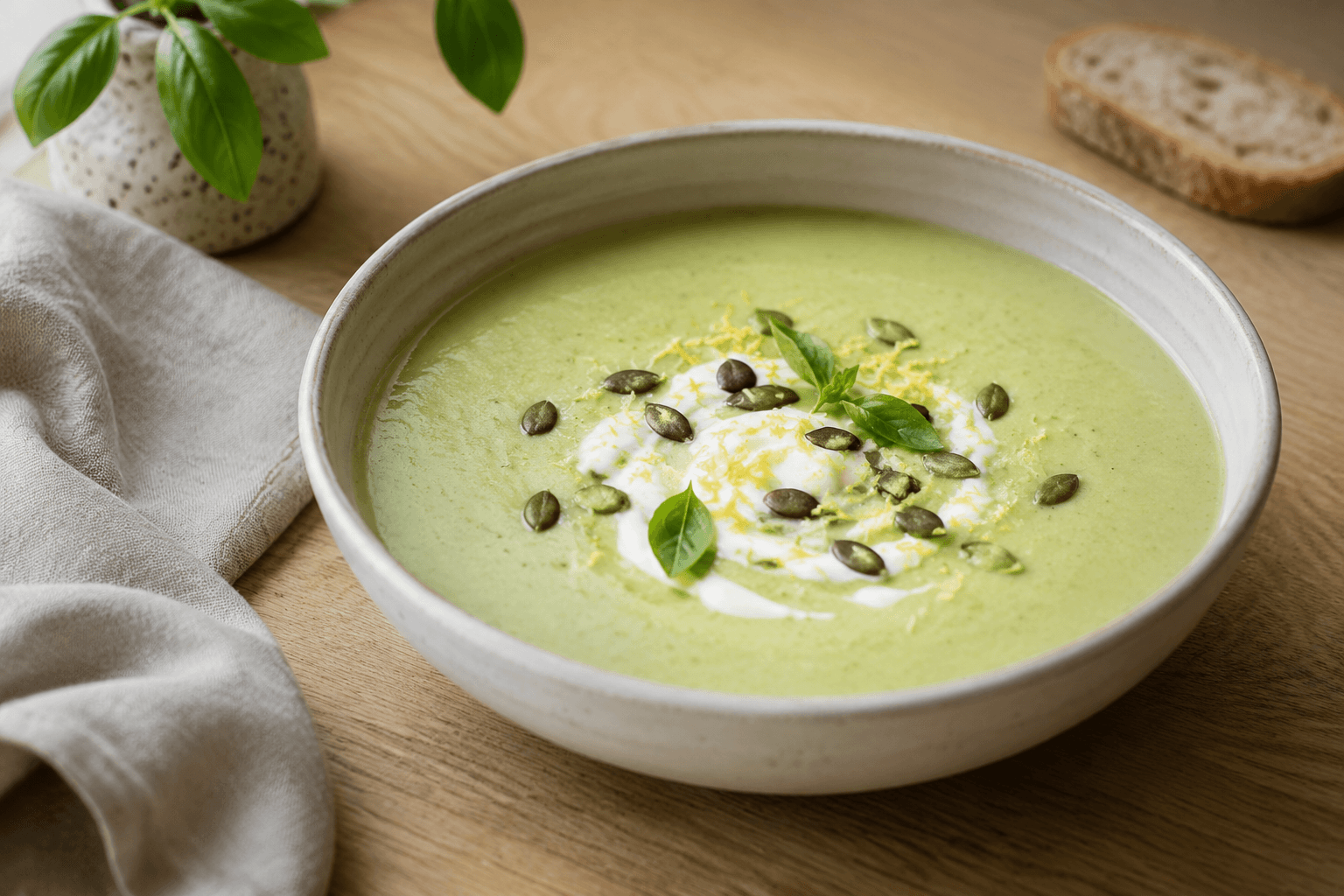 Romige courgettesoep met basilicum