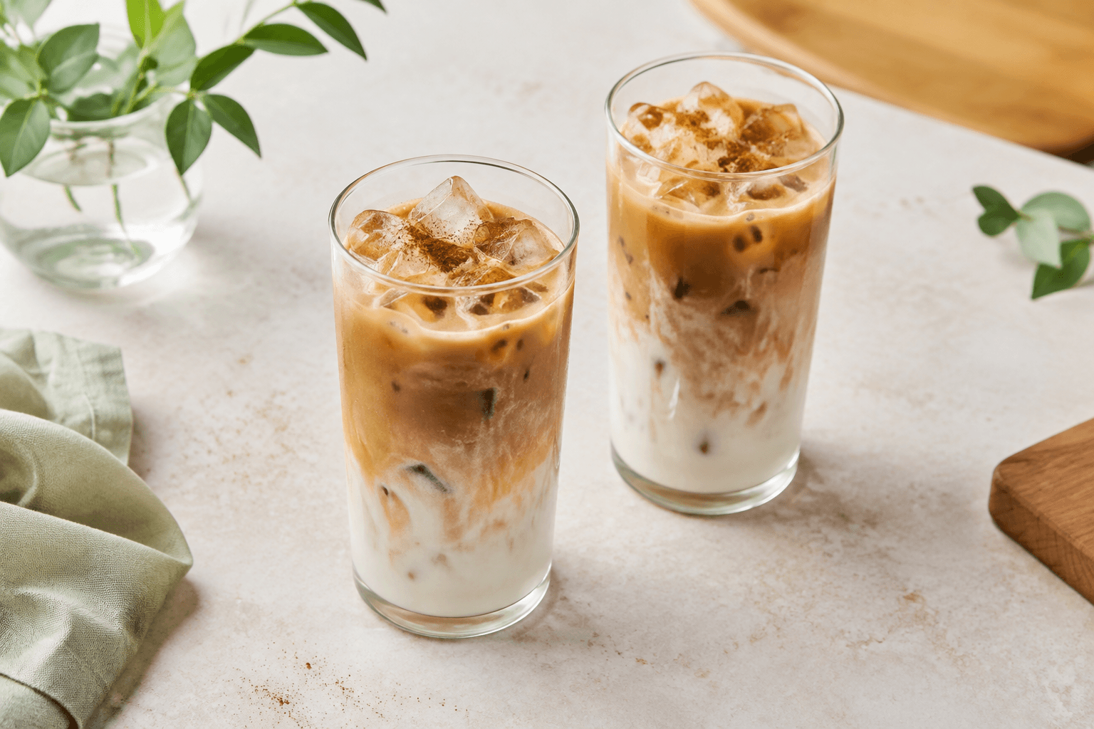 Romige vanille-ijskoffie met kaneel