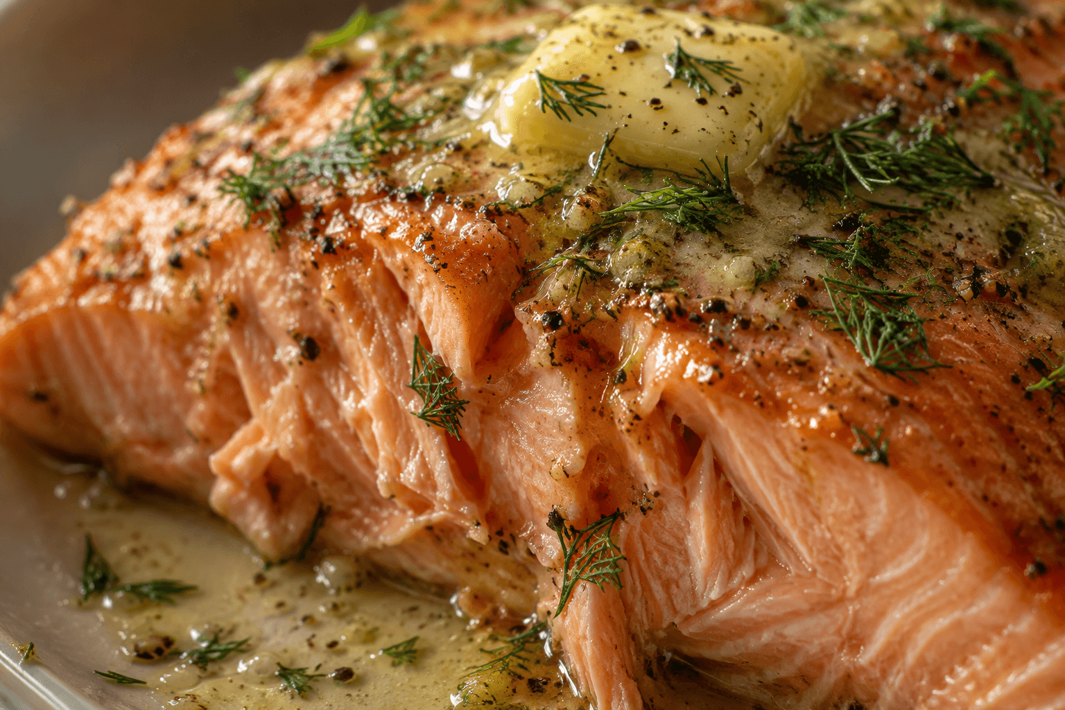 Close-up van sappige zalm met citroen en verse dille