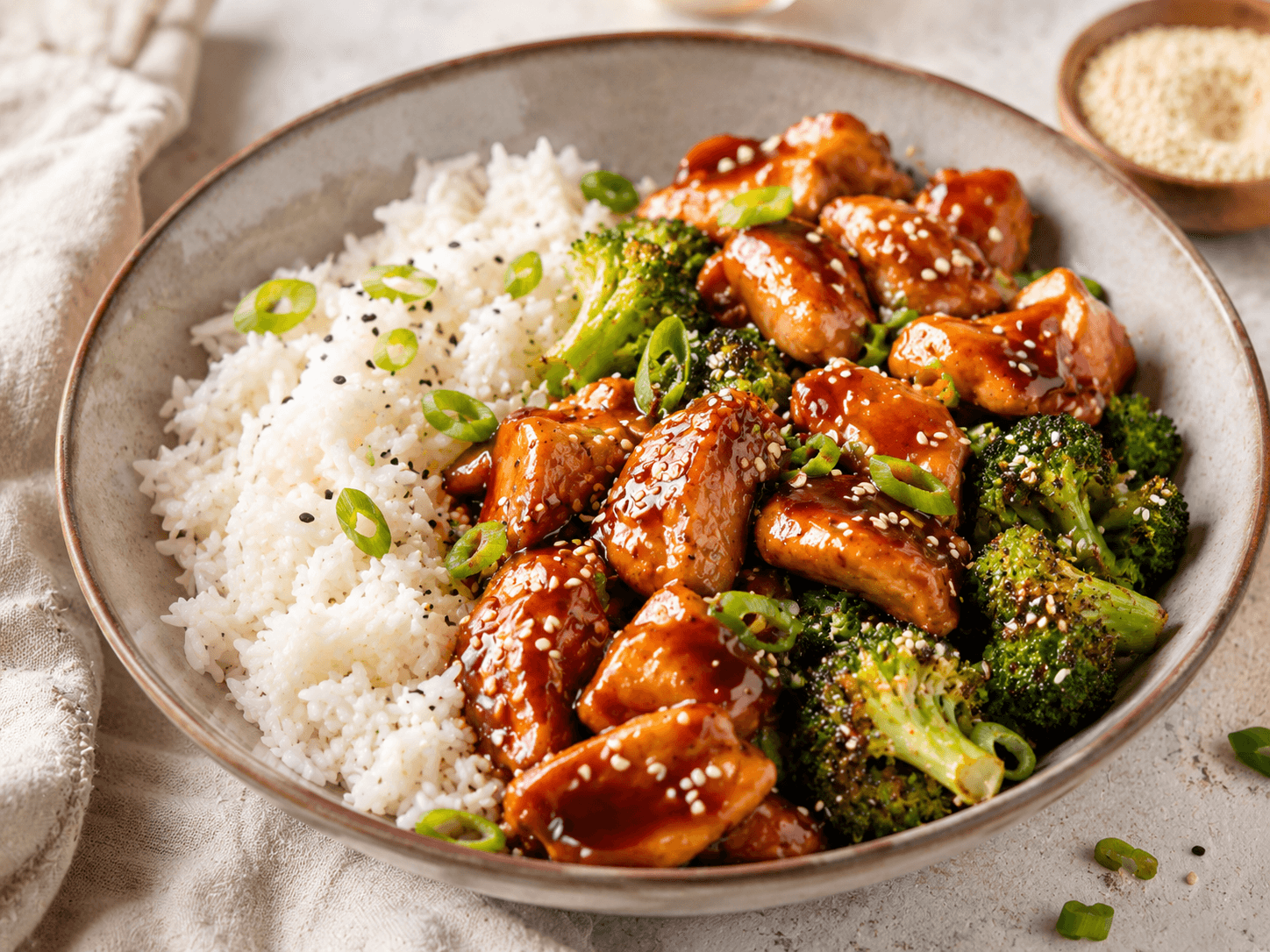 Kip teriyaki met rijst en broccoli