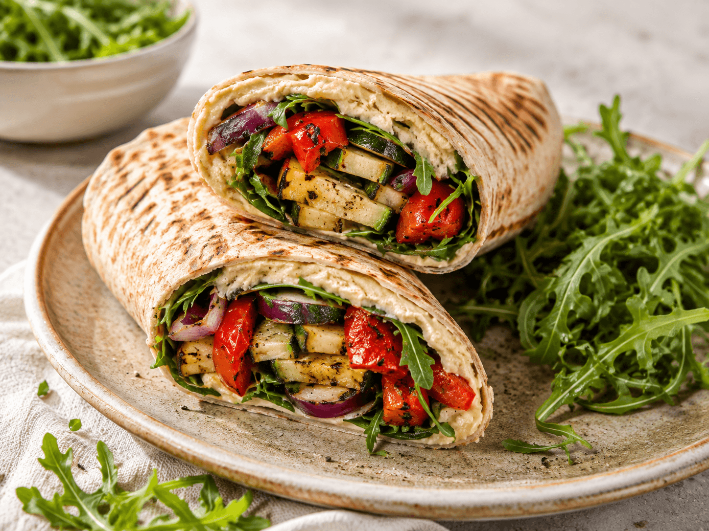 Gegrilde groentewrap met hummus