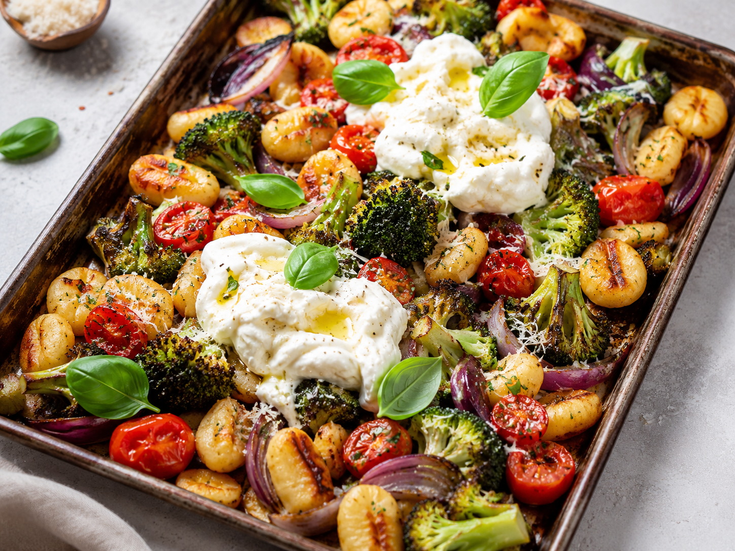 Plaatgnocchi met broccoli en burrata