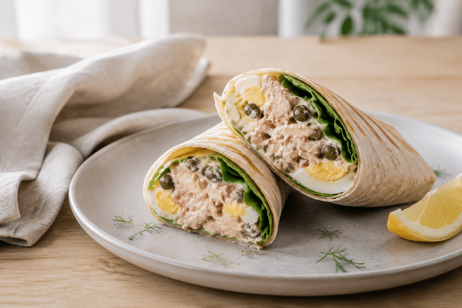 Fris-romige tonijnwrap met ei en kappertjes