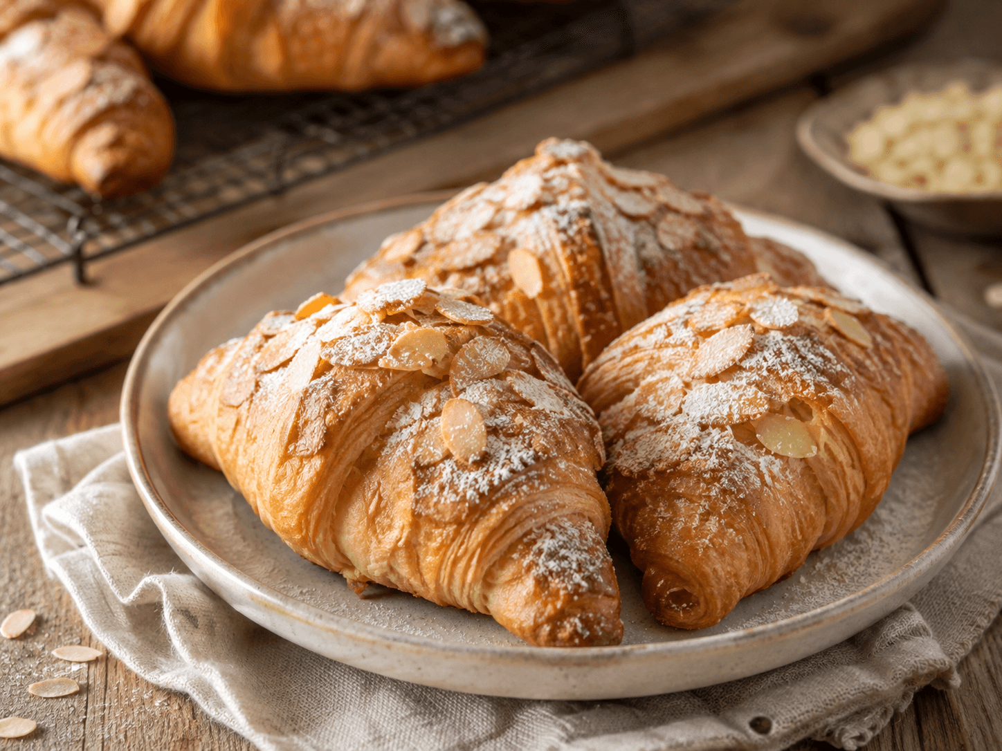 Klassieke Franse amandelcroissants uit de oven als hoofdafbeelding