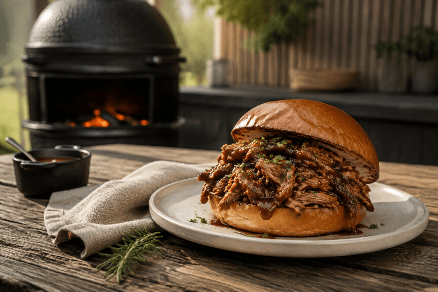Mals langzaam gegaarde pulled pork van de BBQ