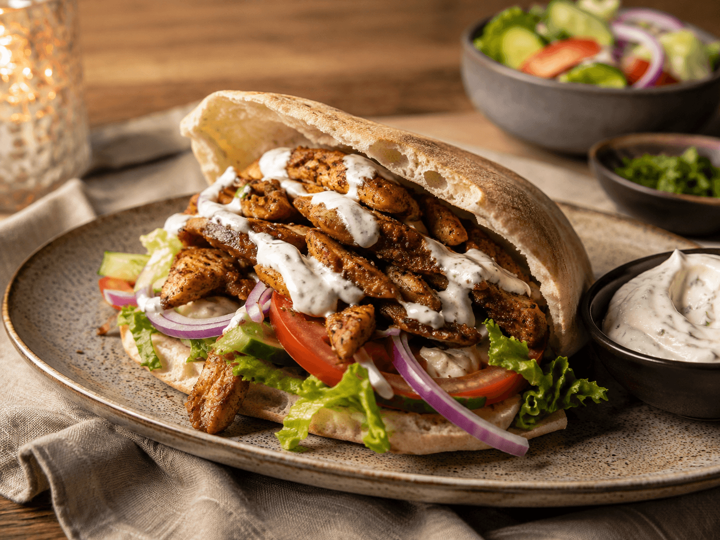 Malse Huisgemaakte Kipshoarma met Knoflooksaus en Pita als hoofdafbeelding