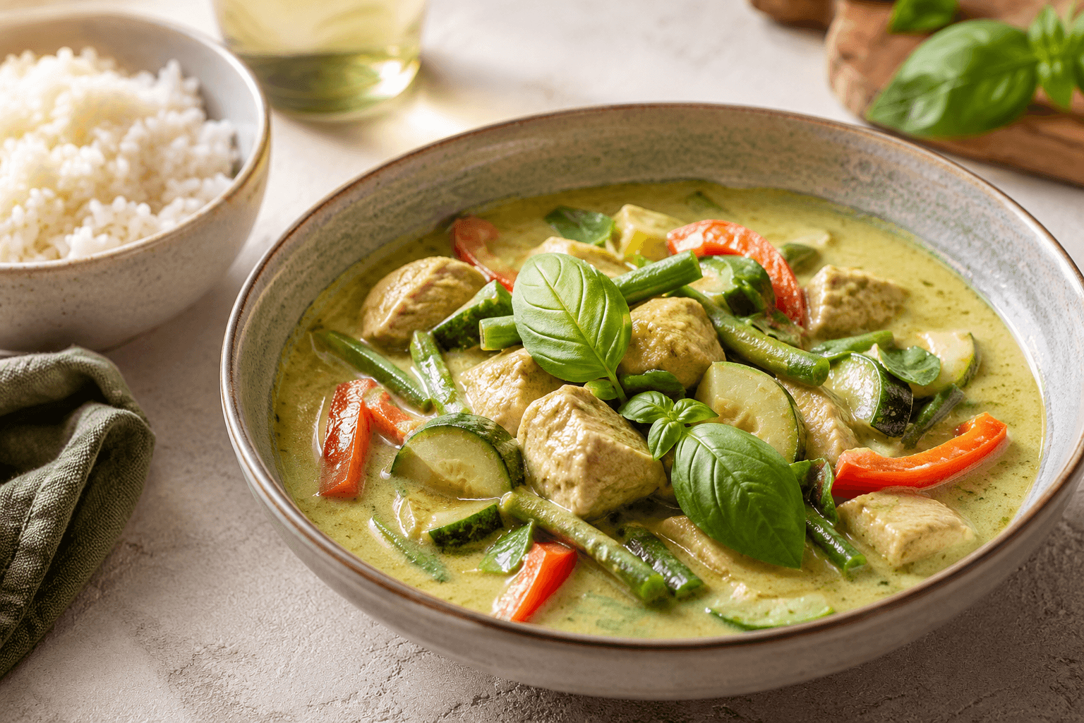Thaise Groene Curry met Kip en Groenten als hoofdafbeelding