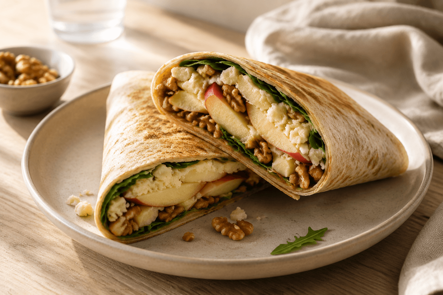 Wrap met oude kaas, appel en walnoten