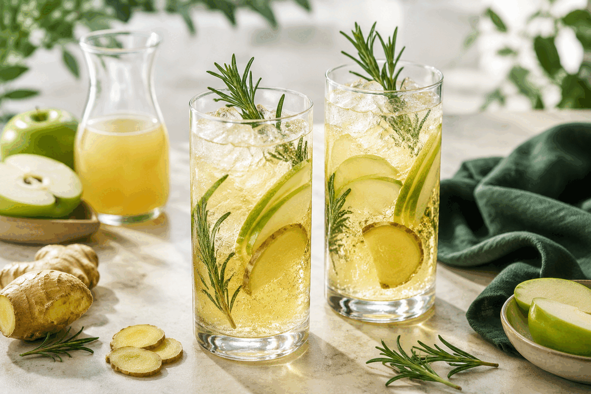 Appel-gember mocktail met rozemarijn