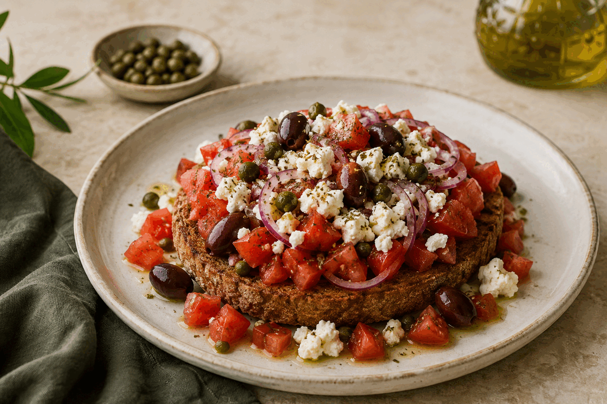 Griekse dakos met tomaat en feta