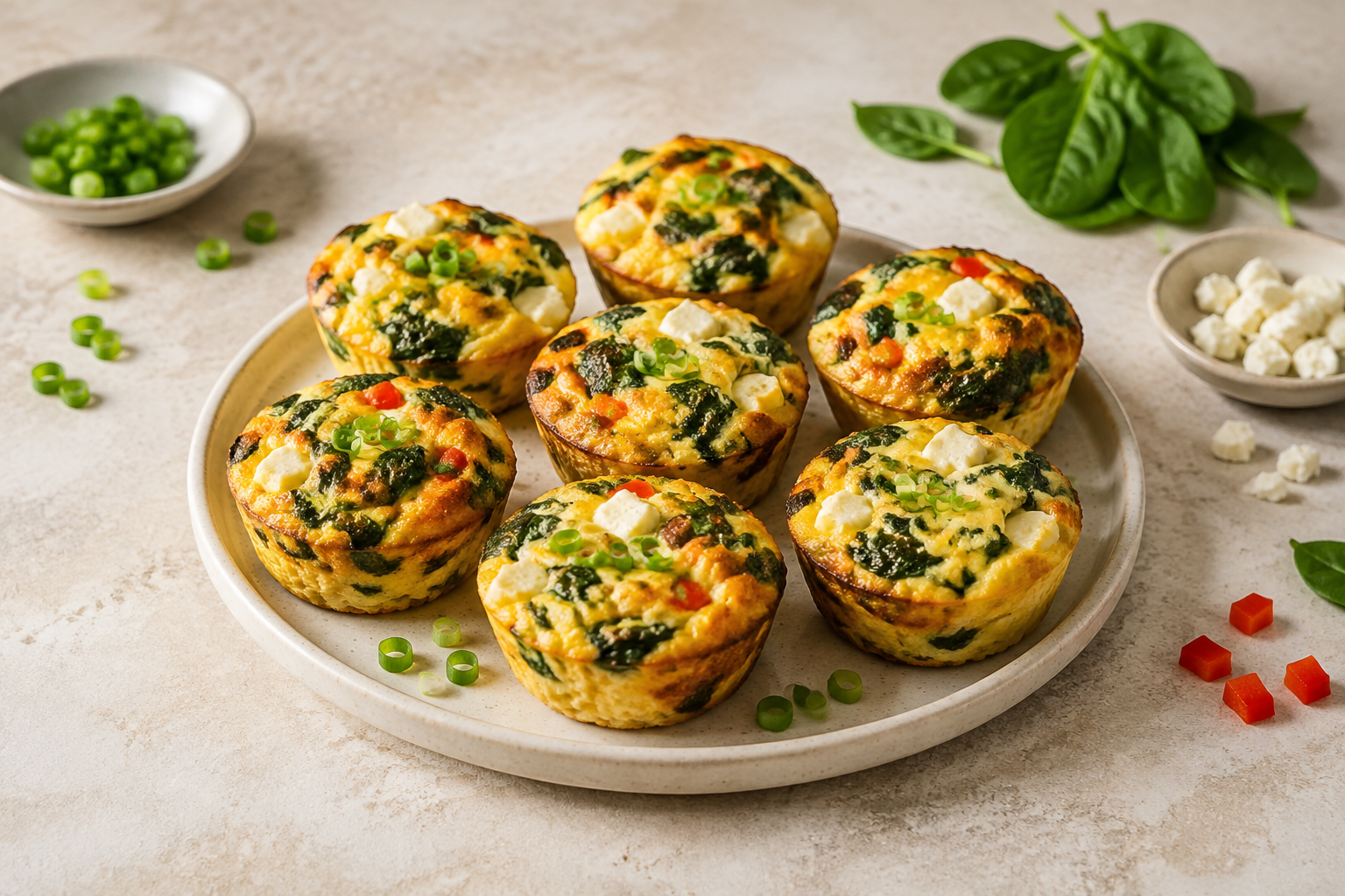 Hartige ontbijtmuffins met spinazie en feta